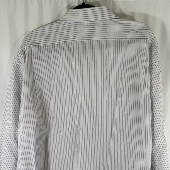 Jos A Banks Traveler's Shirt Mens 17.5 34 White Purple Striped Button Up Long Sl - Picture 10 of 11